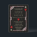 Invitation Gatsby Casino Las Vegas Pink Black Poker Mariage<br><div class="desc">Unique Casino Royale et Great Gatsby conception de carte à thème. Il présente un style art déco vintage, un cadre rompu Hollywood des années 1920 avec dégradé rose clair Fleur-de-lis, coeurs rouges, Q et K sur deux coins (simulant des cartes à jouer), sur arrière - plan motif Art déco noir...</div>