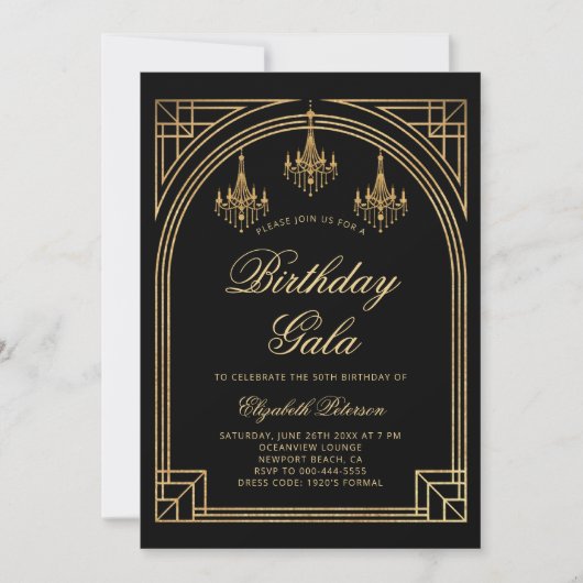 Invitation Gatsby Deco Roaring 20s Chandeliers Arch Anniversa (Devant)
