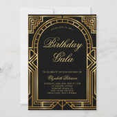 Invitation Gatsby Déco Roaring 20s Elégant Arc Or Anniversair (Devant)