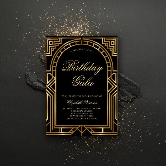 Invitation Gatsby Déco Roaring 20s Elégant Arc Or Anniversair