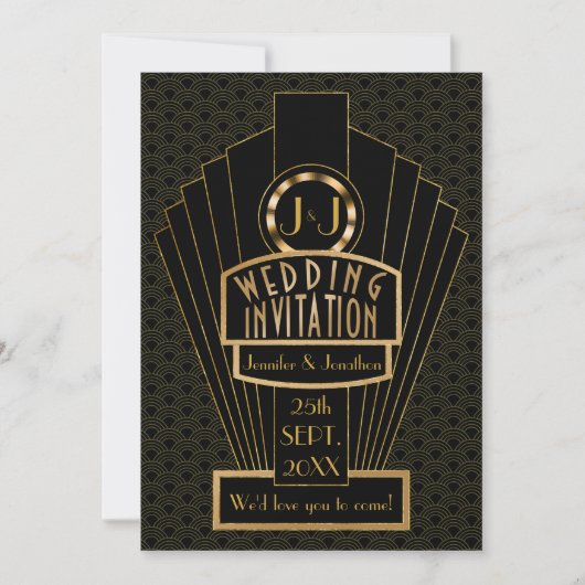 Invitation Gatsby Fanfare Vintage Art Déco Mariage (Devant)