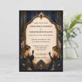 Invitation Gatsby flapper bleu or mariage 1920 (Debout devant)