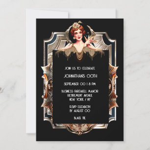 Invitation Gatsby Flapper fille art déco look métallique
