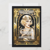 Invitation Gatsby Flapper fille blonde noir cravate événement (Devant)