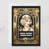 Invitation Gatsby Flapper fille blonde noir cravate événement (Dos)