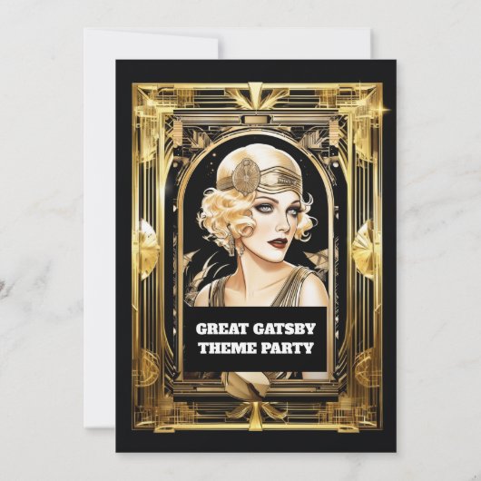 Invitation Gatsby Flapper fille blonde noir cravate événement (Dos)