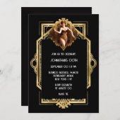 Invitation Gatsby Flapper fille noir or 1920's thème party (Devant / Derrière)