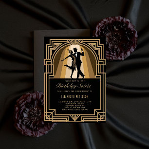 Invitation Gatsby Roaring 1920 Anniversaire Art déco en or no