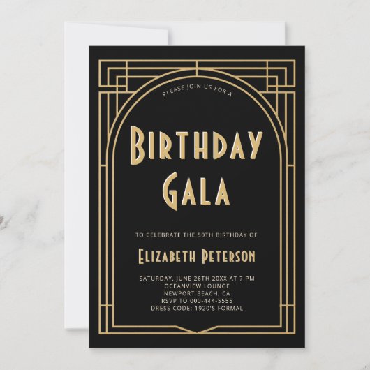 Invitation Gatsby Roaring 20s Interdiction Deco Arch Annivers (Devant)