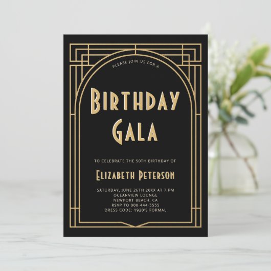 Invitation Gatsby Roaring 20s Interdiction Deco Arch Annivers (Debout devant)