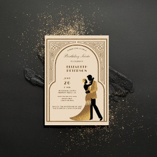 Invitation Gatsby Roaring Années 20 Déco Arc Beige Anniversai