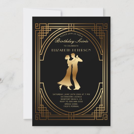 Invitation Gatsby Roaring Twenties Art Déco Flapper Anniversa (Devant)