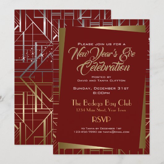 Invitation Gatsby Style NYE Gold Silver CHOISIR LA COULEUR (Devant / Derrière)