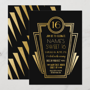 Invitation Gatsby Sweet 16 Anniversaire Art Déco années 1920 