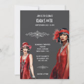 Invitation Gatsby thème rouge gris flapper filles mélanine bl (Devant)
