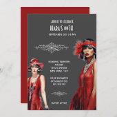 Invitation Gatsby thème rouge gris flapper filles mélanine bl (Devant / Derrière)