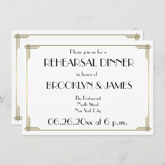 Invitation Gatsby White Art Déco Mariages de répétition Invit (Devant / Derrière)