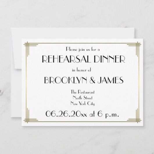 Invitation Gatsby White Art Déco Mariages de répétition Invit (Devant)