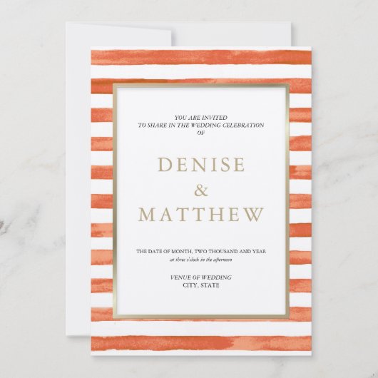 Invitation Gaufré aquarelle orange et lettrage doré (Devant)