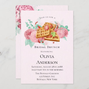 Invitation gaufres brunch nuptiale rose et menthe