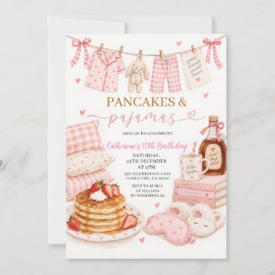 Invitation Gaufres roses et filles en pyjama pour 10 ans