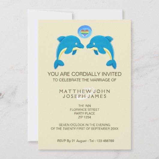 Invitation Gay Dolphin Love Heart Bubble Soirée Réception (Devant)