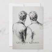 Invitation Gay / Grooms Wedding Pencil Drawing  (Devant)