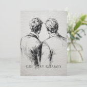 Invitation Gay / Grooms Wedding Pencil Drawing  (Debout devant)