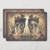 Invitation Gay Lesbian Couple Skulls Mariage gothique (Devant / Derrière)