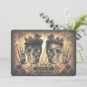 Invitation Gay Lesbian Couple Skulls Mariage gothique (Debout devant)