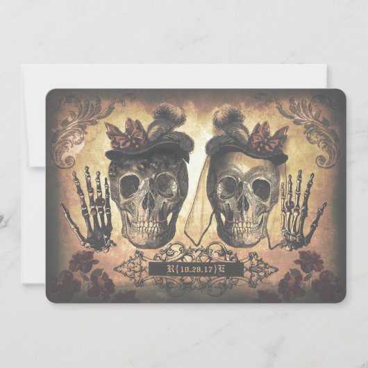 Invitation Gay Lesbian Couple Skulls Mariage gothique (Devant)