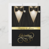 Invitation Gay Mariage Tuxedos White Roses Gold Foil (Devant)