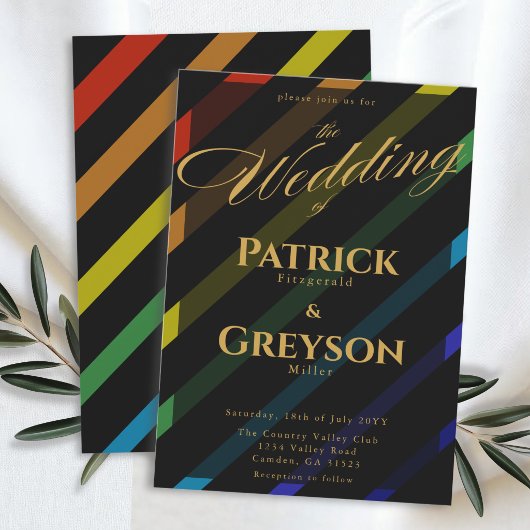 Invitation Gay Men Wedding Elegant Rainbow