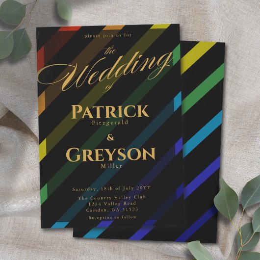 Invitation Gay Men Wedding Elegant Rainbow
