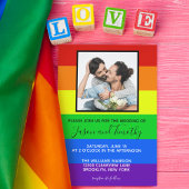 Invitation Gay pride arc-en-ciel Couple Photo Mariage rayé