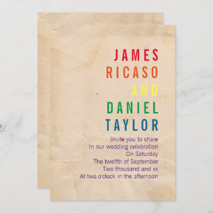 Invitation Gay Rainbow Text Antique Paper Mariage