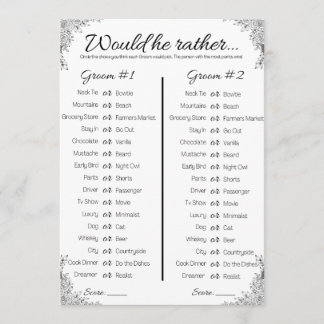 Invitation Gay Wedding shower Jeu, Voudrait-Il Plutôt