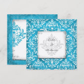 Invitation GC| Erika Vintage Damask Turquoise Golden Metalli (Devant / Derrière)