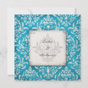Invitation GC Erika Vintage Damask Turquoise Golden Metalli