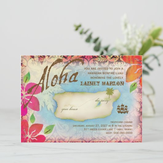 Invitation Gc| Île Aloha Luau (Debout devant)