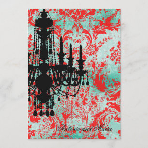 Invitation GC Jolie Chandelier Turquoise Red Damask