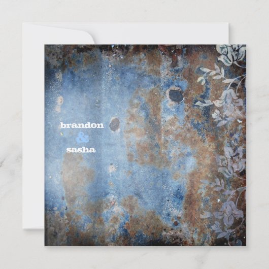 Invitation GC| Lisiblement rustique| Bleu avec fleurs (Devant)