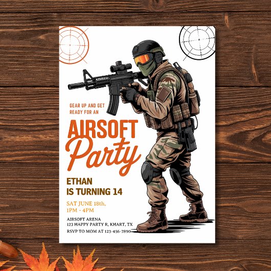 Invitation Gear Up Airsoft Battle Party Birthday