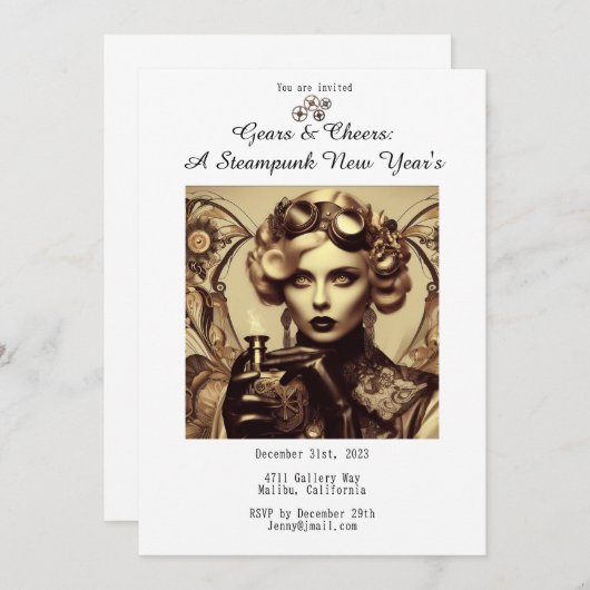 Invitation Gears & Cheers A Steampunk Nouvel An (Devant / Derrière)