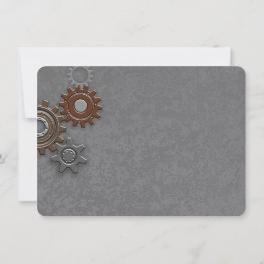 Invitation Gears Industrial Steel Grey Enregistrer la date (Dos)