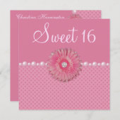 Invitation Gebera rose, Perles & Coeurs Doux 16 Partie (Devant / Derrière)