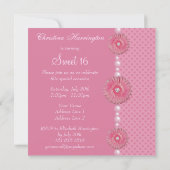 Invitation Gebera rose, Perles & Coeurs Doux 16 Partie (Dos)