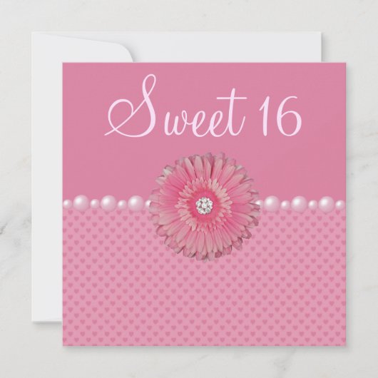 Invitation Gebera rose, Perles & Coeurs Doux 16 Partie (Devant)