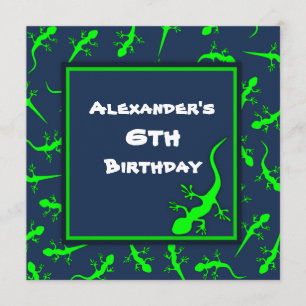 Invitation Gecko Lizards Bleu et Vert Fête d'anniversaire