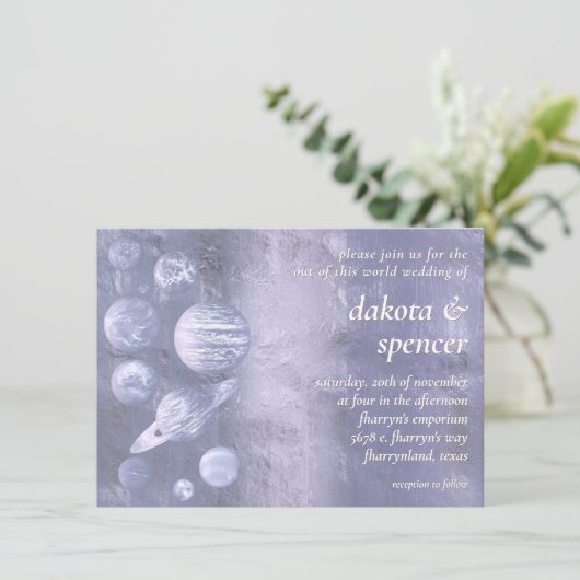 Invitation Geek Chic Mariage | Dusty Lavender Solar System (Debout devant)